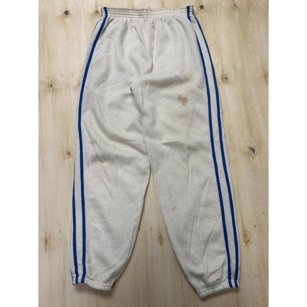 Vintage Active Wear Sweatpants Mens Large White Fleece Elastic Waist Side Stripe